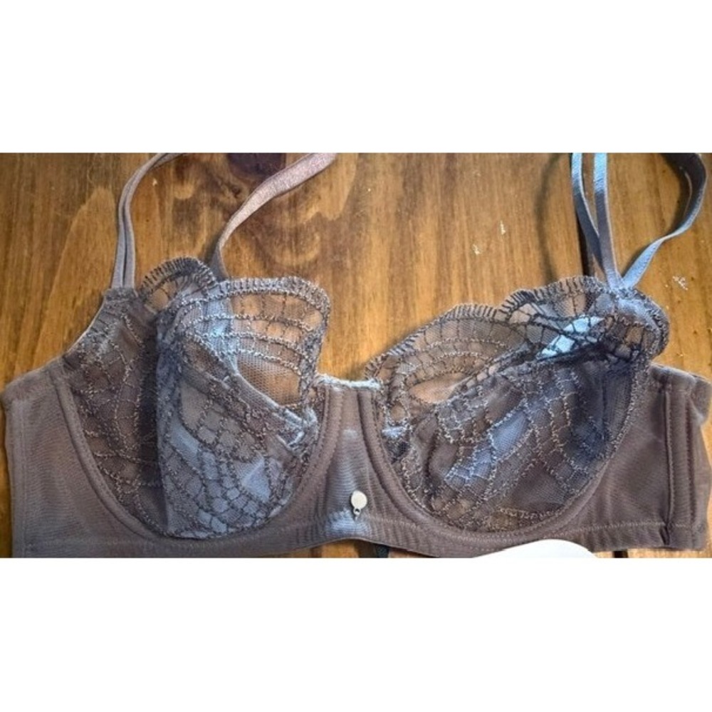 Atelier Sheer Lace Balconette Bra Taupe Mauve Metallic 75B ( 34B) NEW